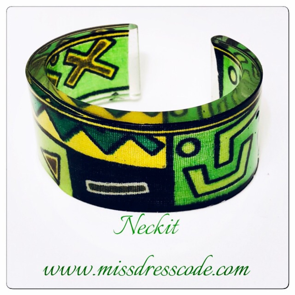 Afrocentric Shades of Green Fabric in Resin Cuff